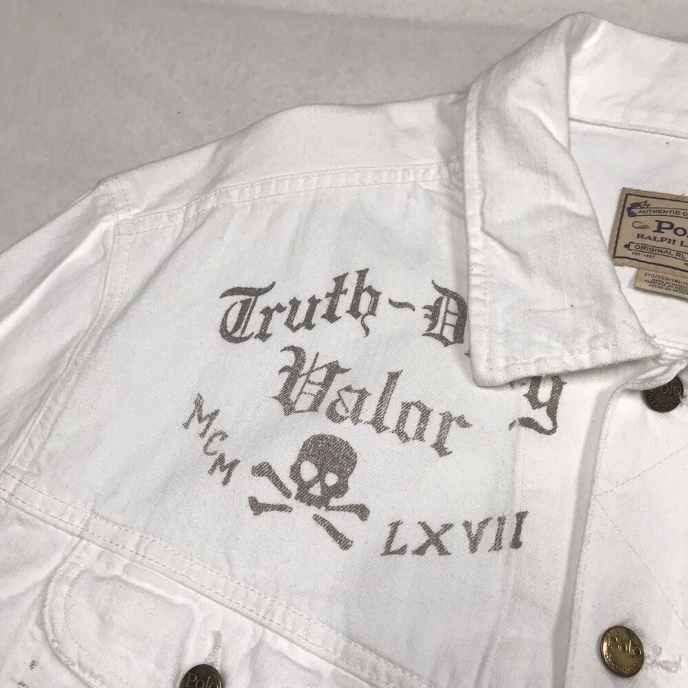 NWT POLO Ralph Lauren Denim Oxford Club Jacket Men 2XB White Rowdies Rugby Print - Picture 4 of 16